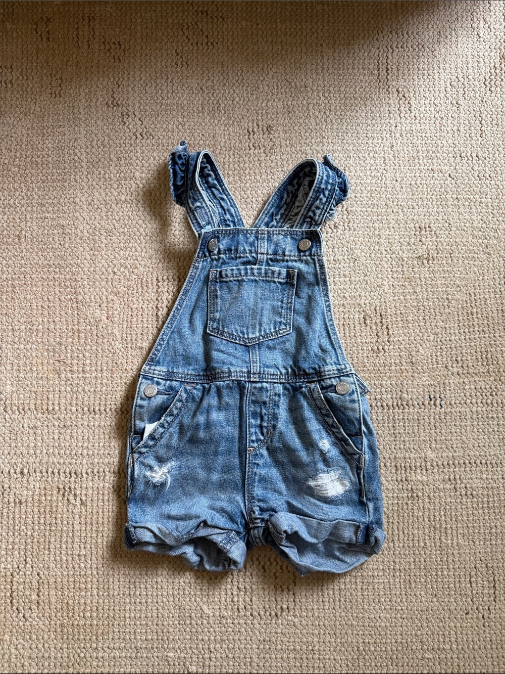 GAP Blue Denim Shortalls with Distressed Details